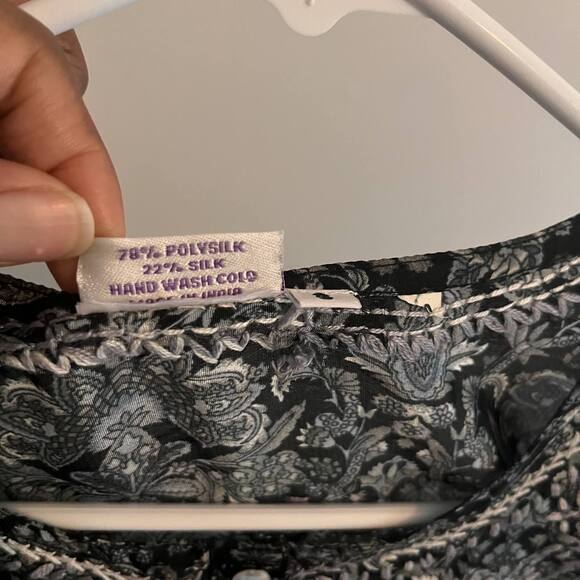 Sevya Handmade Silk Tunic Womens Size Small Black and Grey Embroidered Top - Picture 5 of 12